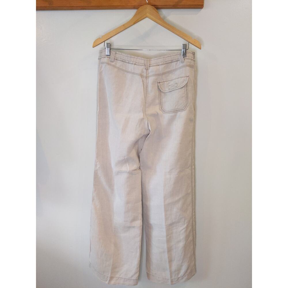 J.Jill 100% Linen Wide Leg Drawstring Pants Neutral Beige Patch Pockets 8 - Picture 2 of 8